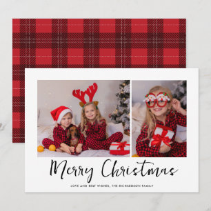 Red Tartan Minimal Christmas Photo Holiday Card