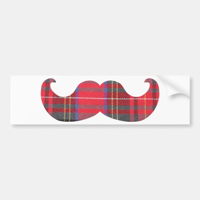 Red Tartan Moustache Bumper Sticker (Front)