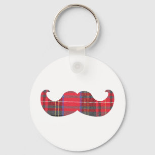 Red Tartan Mustache Keychain