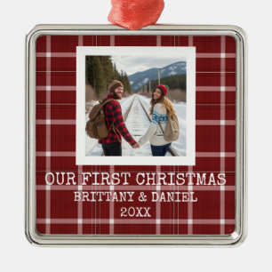 Red Tartan Our First Christmas Metal Ornament