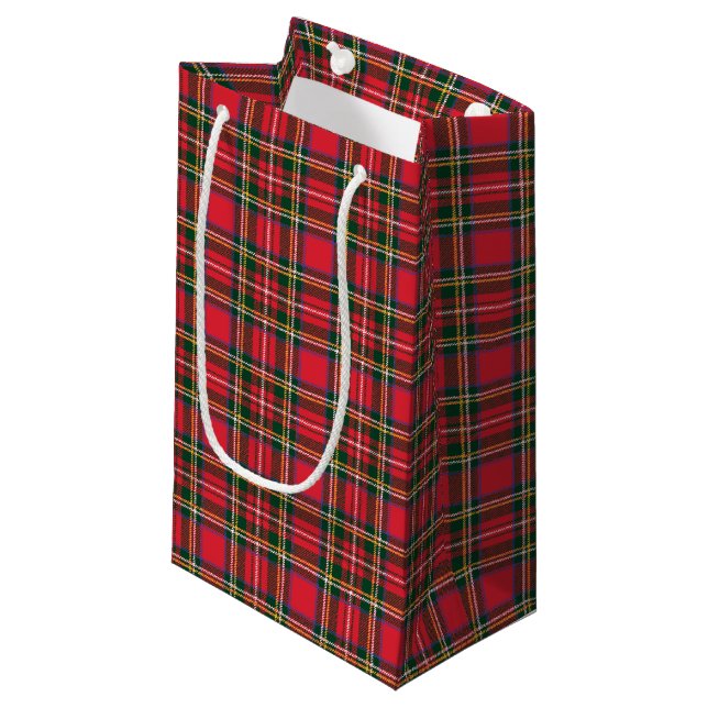 Red & Tartan Pattern Small Gift Bag (Front Angled)
