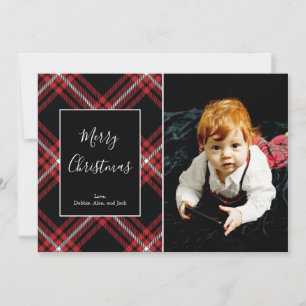 Red Tartan Plaid Carte photo pour Noël
