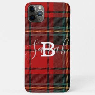 Red Tartan Plaid Chequered Scotland Monogram Name iPhone 11 Pro Max Case