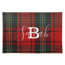 Red Tartan Plaid Chequered Scotland Monogram Name