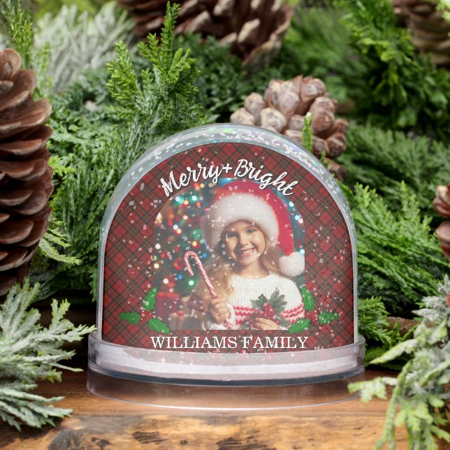 Red tartan plaid Custom photos Christmas Snowglobe (Winter)