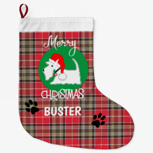 Red Tartan Plaid Pattern Westie Dog's Large Christmas Stocking