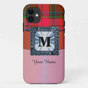 Red tartan plaid personalized monogram iPhone 11 case