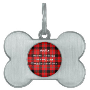 Red Tartan Plaid Pet ID Tag