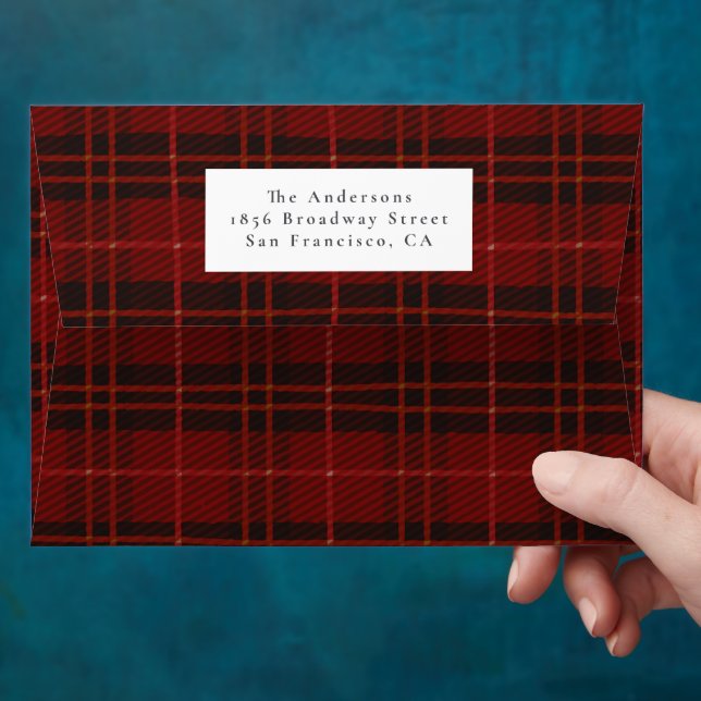Red Tartan Plaid PreAddressed Return Label Envelope (Hand)