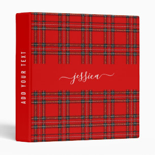 Red tartan plaid script name binder