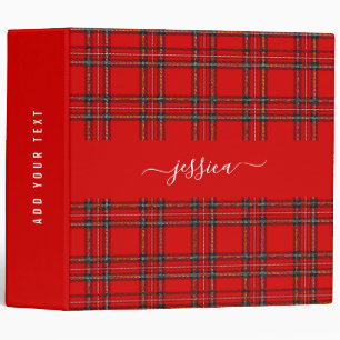 Red tartan plaid script name binder