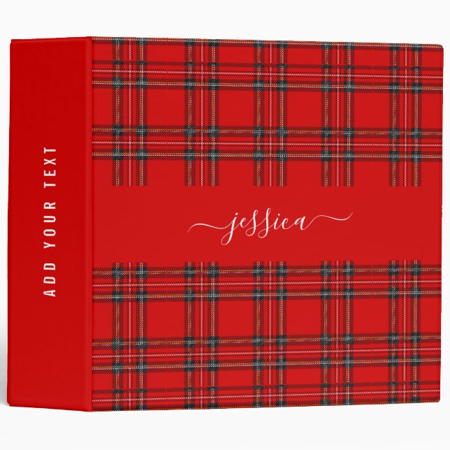 Red tartan plaid script name binder (Front/Spine)