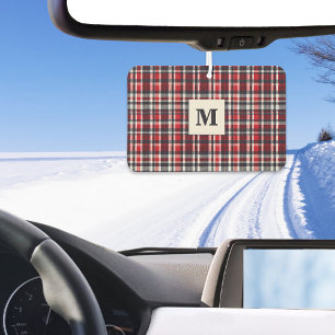 Red Tartan Plaid Stylish Monogrammed Winter Car Air Freshener