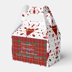 Red tartan plaid white lace heart wedding favor box