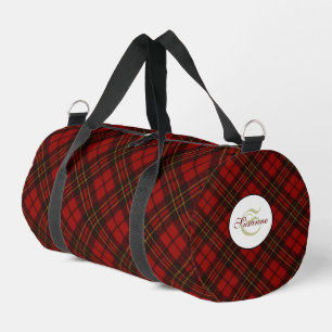 Red tartan plaid winter elegant pattern Monogram Duffle Bag
