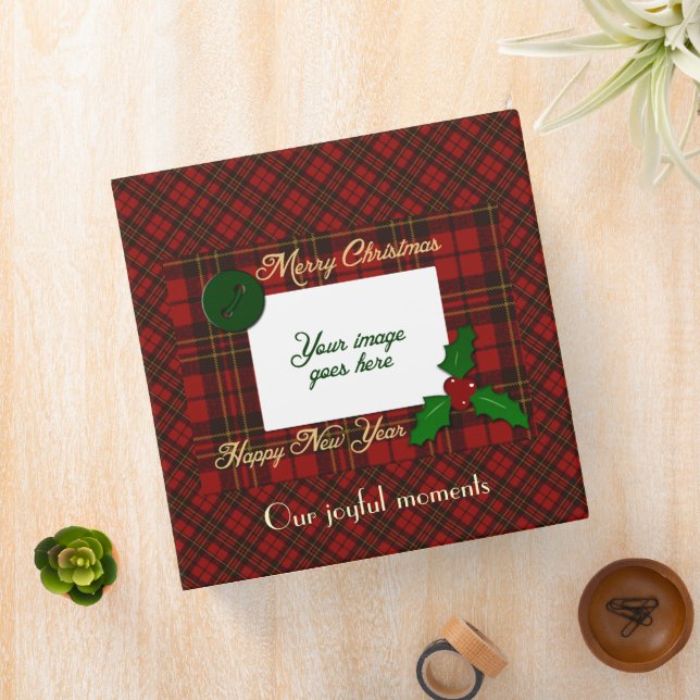  Red tartan plaid Your photo Christmas Album Binder (In Situ)