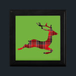 Red Tartan reindeer Scottish Christmas Gift Box<br><div class="desc">A cute image of vintage Scottish inspired tartan reindeer in traditional red colour against a Christmas green background. Traditional and hip for the Christmas season.</div>