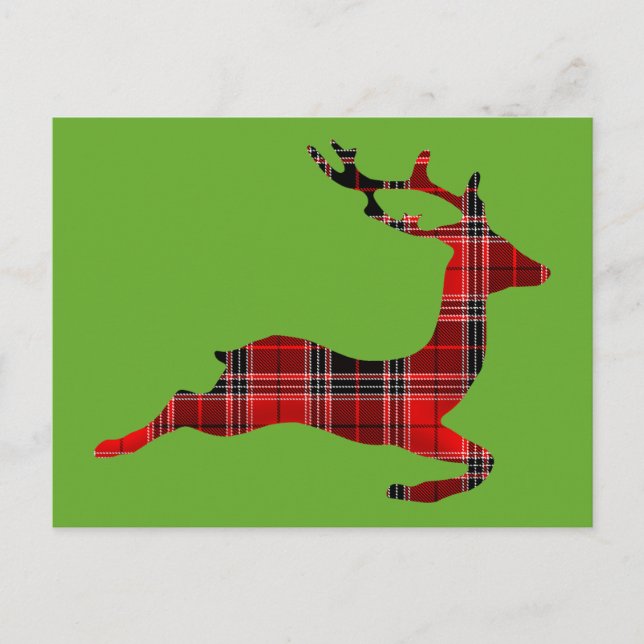 Red Tartan reindeer Scottish Christmas Holiday Postcard (Front)
