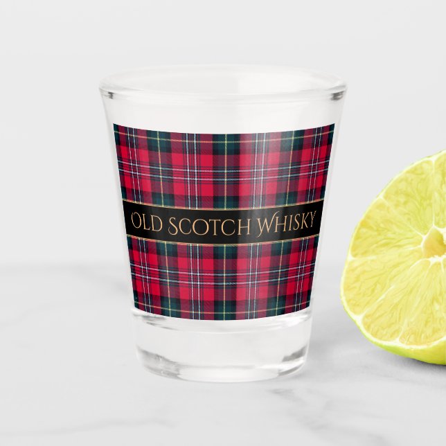 Red Tartan Scotch Whisky (customizable) Shot Glass (Front)