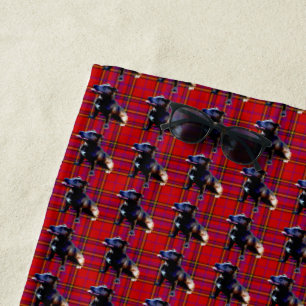 Red Tartan Staffordshire Bull Terrier, Beach Towel