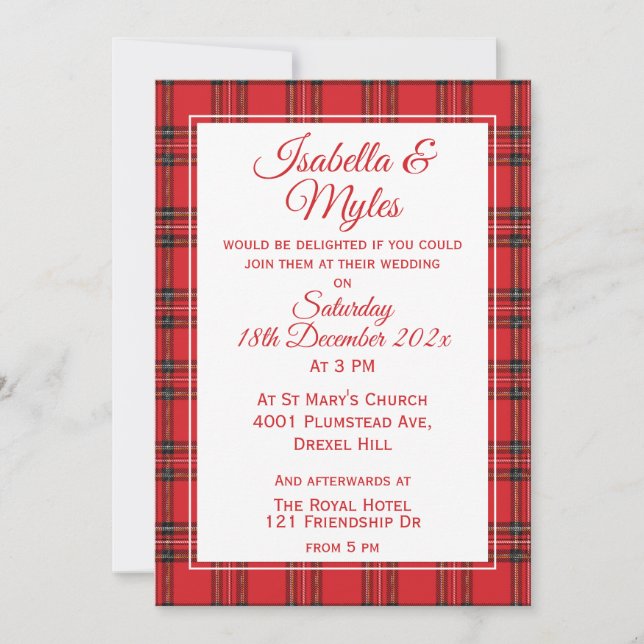 Red Tartan Wedding Invitation (Front)