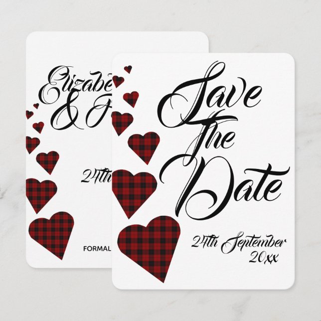 Red Tartan Wedding Save The Date Invitation (Front/Back)