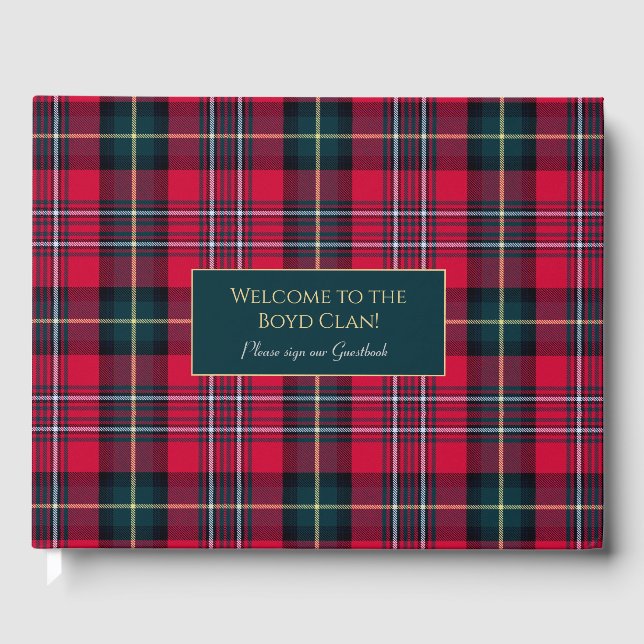 Red Tartan with customizable text  Guest Book (Front)