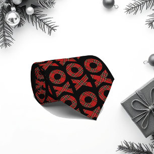Red Tartan XOXO Pattern On Black Tie
