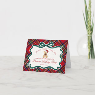 Red TartanPlaid Christmas Bear Birthday Thank You  Card