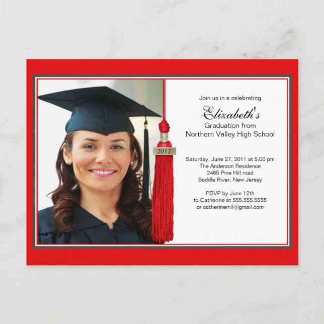 Red Tassel Photo Graduation Party Invitation 2012 (Devant)
