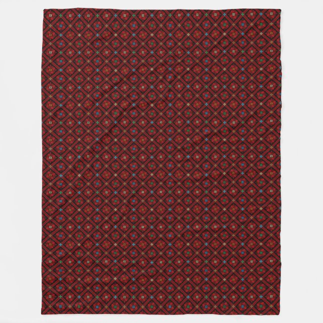 Red Tatreez Pattern Fleece Blanket (Front)