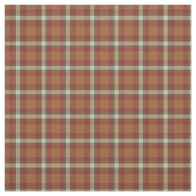 Red Taupe Beige Dark Brown Tartan Squares Pattern Fabric (Swatch)