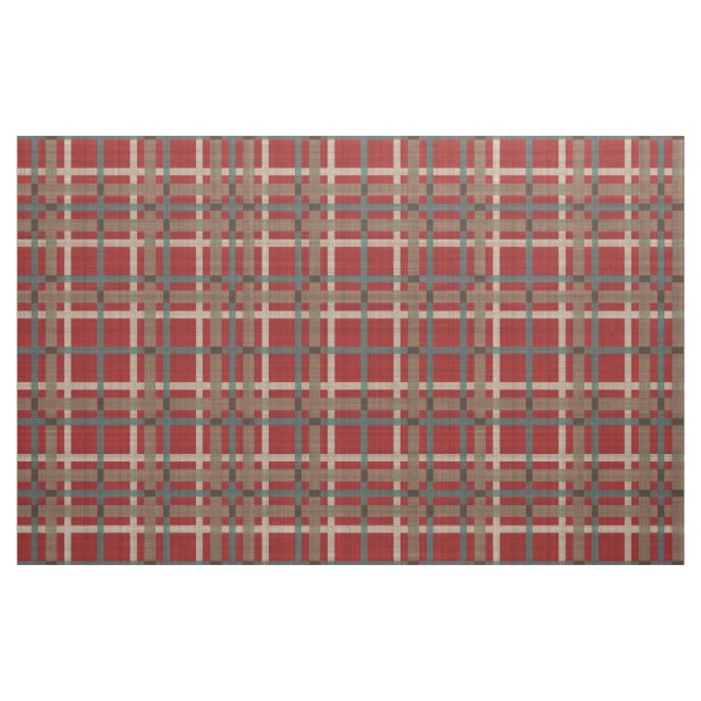 Red Taupe Brown Teal Blue Tartan Squares Pattern Fabric (Fat Quarter)