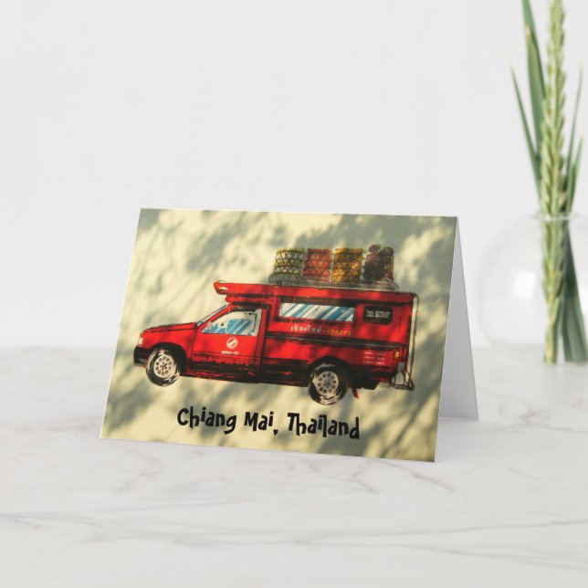 Red Taxi In Chiang Mai Card (Front)