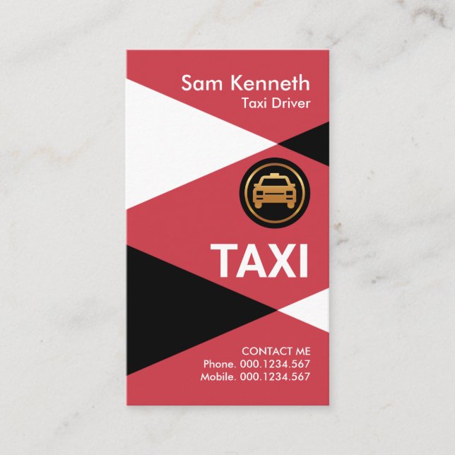 Red Taxi Triangles Taxi Transport Driver Business Card (Front)