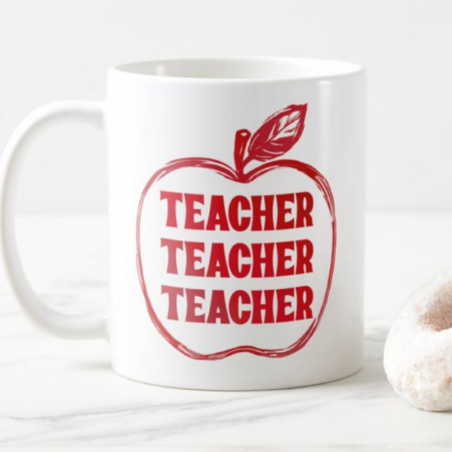 Red Teacher Apple Outline Appreciation Pride Gift Coffee Mug (Creator Uploaded)