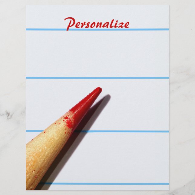 Red Teacher Pencil On Lined Paper With Name (Front)