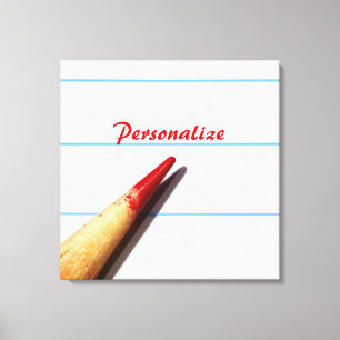 Red Teacher Pencil On Lined Paper With Name Canvas Print