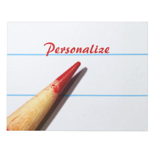Red Teacher Pencil On Lined Paper With Name Notepad