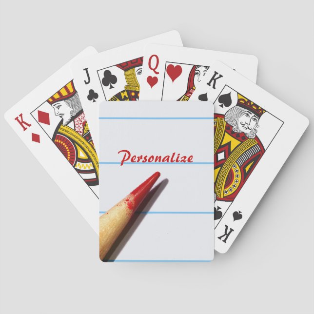 Red Teacher Pencil On Lined Paper With Name Playing Cards (Back)