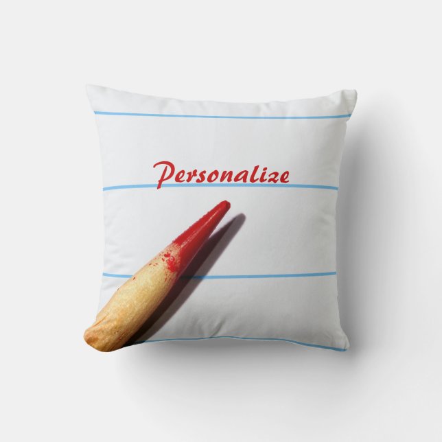 Red Teacher Pencil On Lined Paper With Name Throw Pillow (Front)