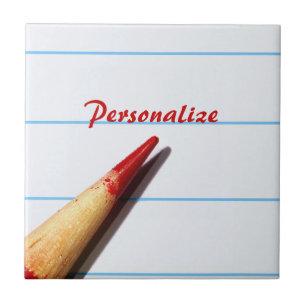 Red Teacher Pencil On Lined Paper With Name Tile