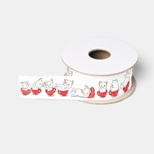 Red Teacup Kitties Grosgrain Ribbon