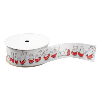 Red Teacup Kitties Grosgrain Ribbon