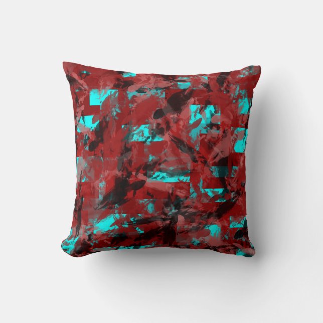 Red Teal Abstract Throw Pillow (Front)