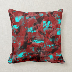 Red Teal Abstract Throw Pillow