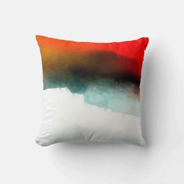 Red, Teal and White Abstract Throw Pillow (Front)
