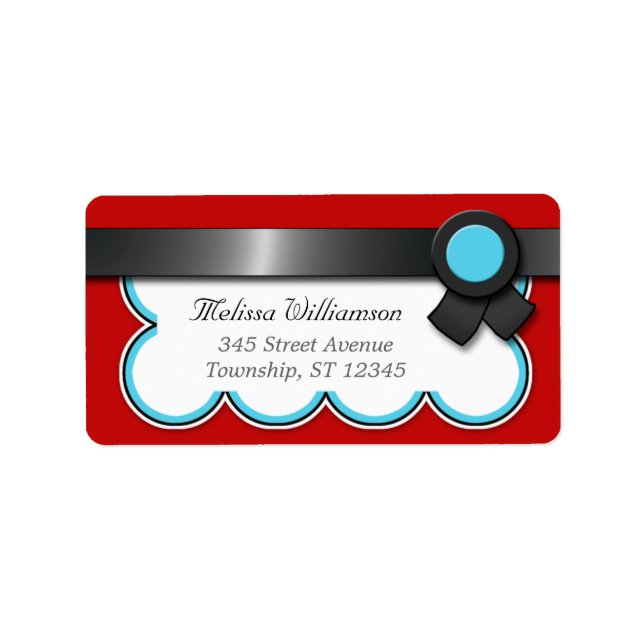 Red & Teal, Black Ribbon Address Labels (Front)