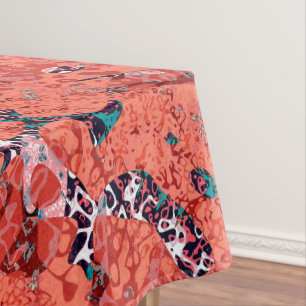 Red Teal Black White Spotted Graphic Abstraction Tablecloth