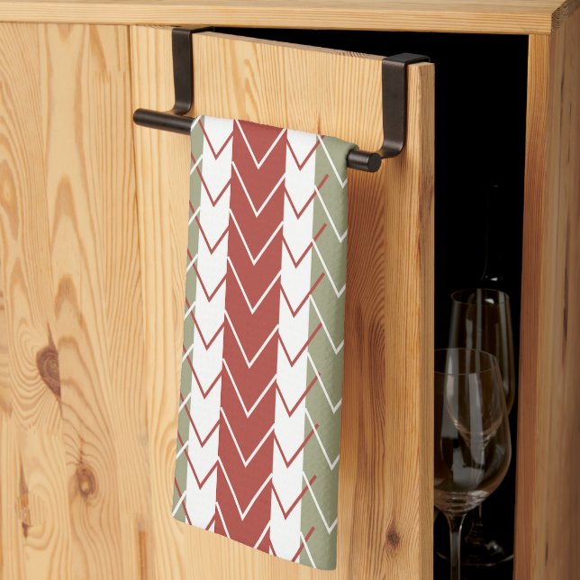 Red Teal Chevron Stripe  Kitchen Towel (Thirds Fold)